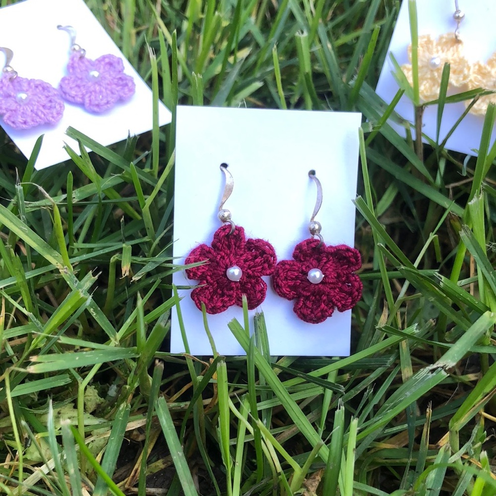 Hand Crocheted Flower Earrings